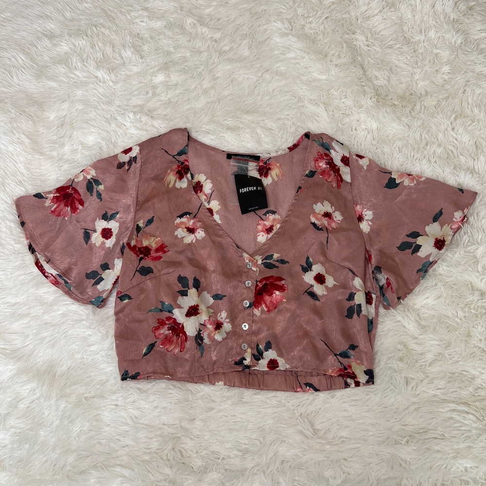 Silk Floral Cropped Blouse